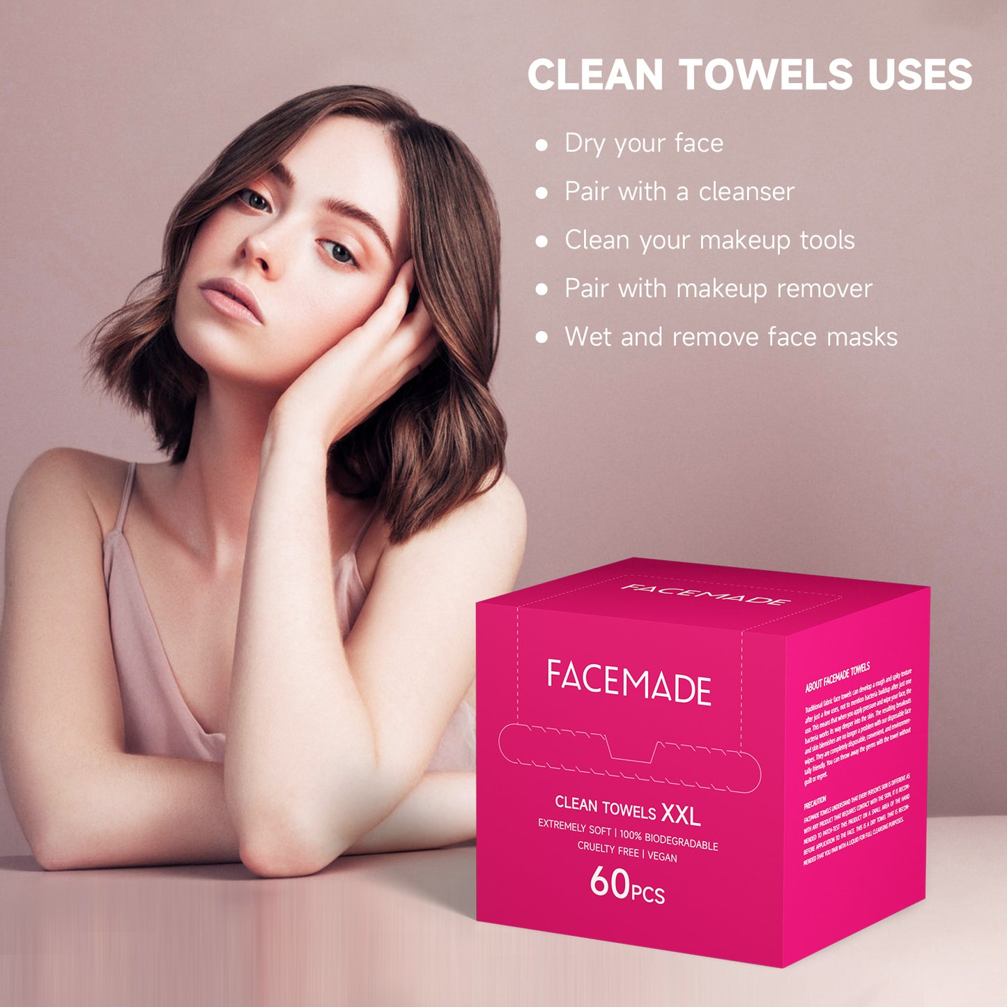 FACEMADE 60 ct Face Towels XXL,Disposable Face Towelettes