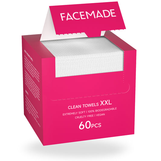 FACEMADE 60 ct Face Towels XXL, USDA Certified 100% Biobased Clean Towels, Disposable Face Towelettes, Ultra Soft Makeup Remover Dry Wipes, Facial Washcloth, Rose