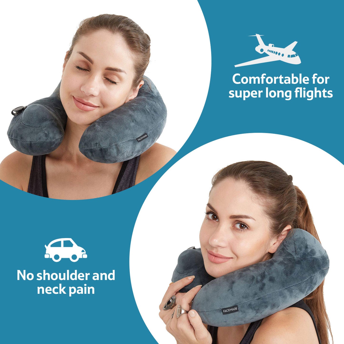 FACEMADE Travel Pillow，Luxuriously Soft，Inflatable Neck Pillow