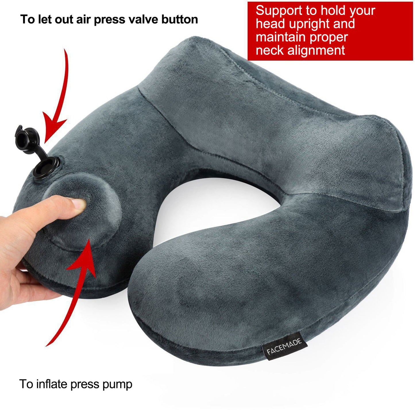 FACEMADE Travel Pillow，Luxuriously Soft，Inflatable Neck Pillow