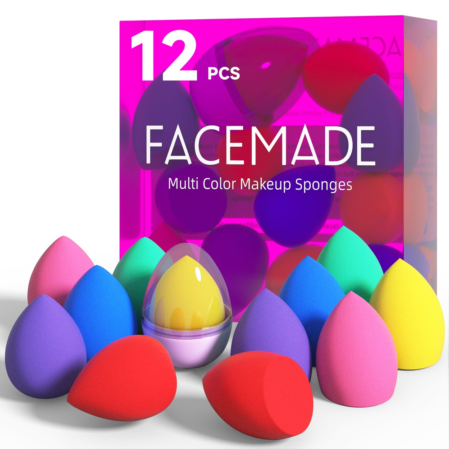 FACEMADE 12 PCS Makeup Sponge Set and 1 Sponge Holder, Makeup Sponges for Foundation