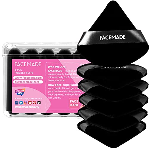 FACEMADE 6 Pieces Face Powder Puff with a Travel Case, Soft Velour Makeup Puff