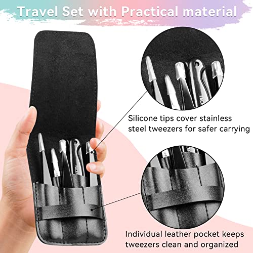 FACEMADE 4 Pcs Tweezers Set, Stainless Steel Hair Removal Makeup Tool,  Gift, Black